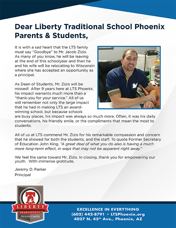 Good Luck, Mr. Zizis—You'll Be Missed!