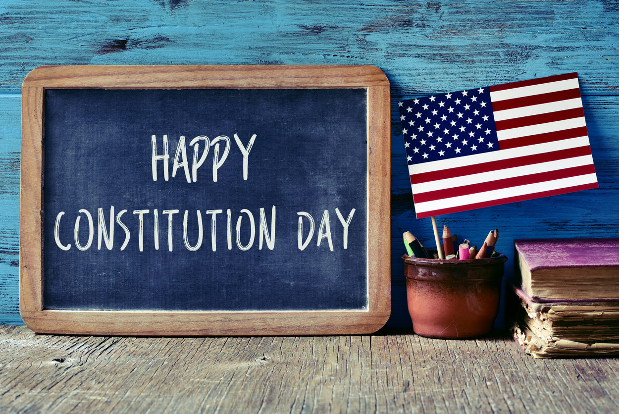 text happy constitution day and flag of USA