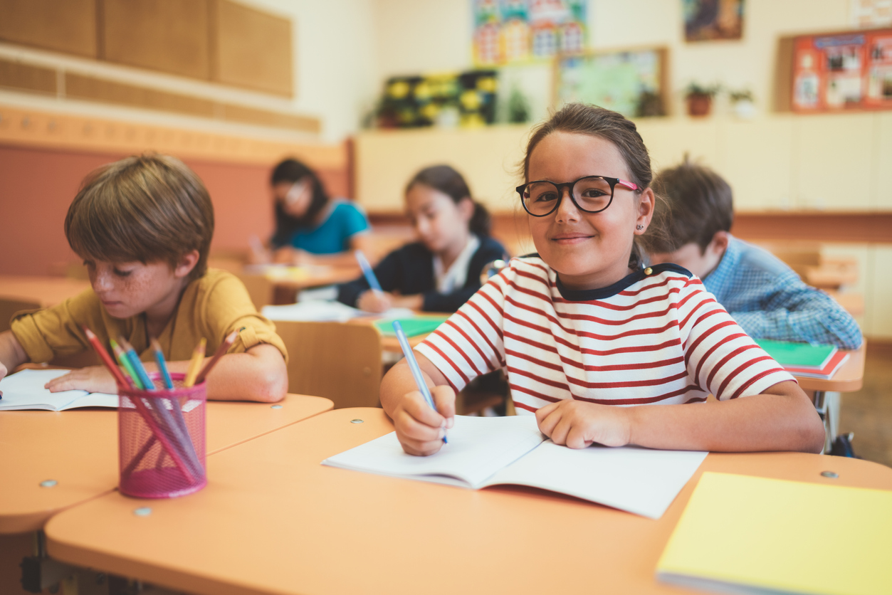 School children studying in class
