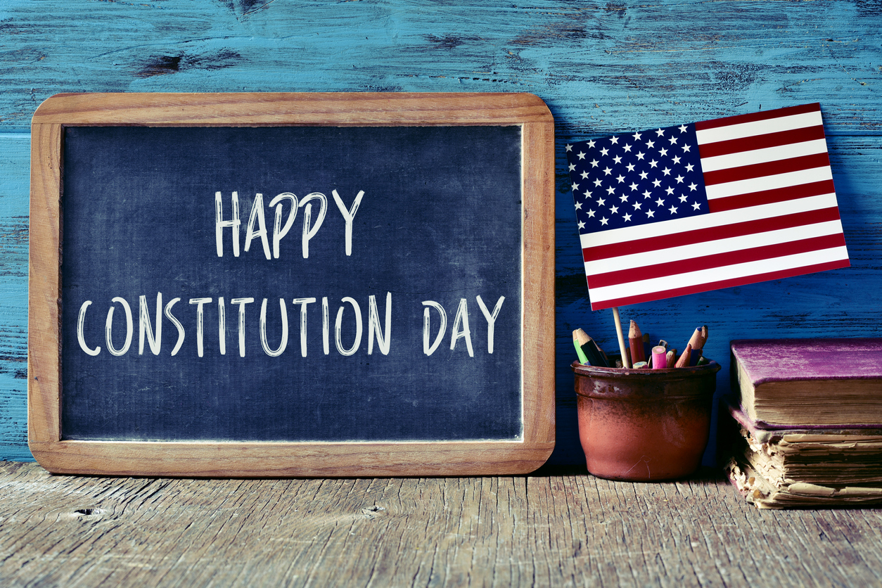 text happy constitution day and flag of USA
